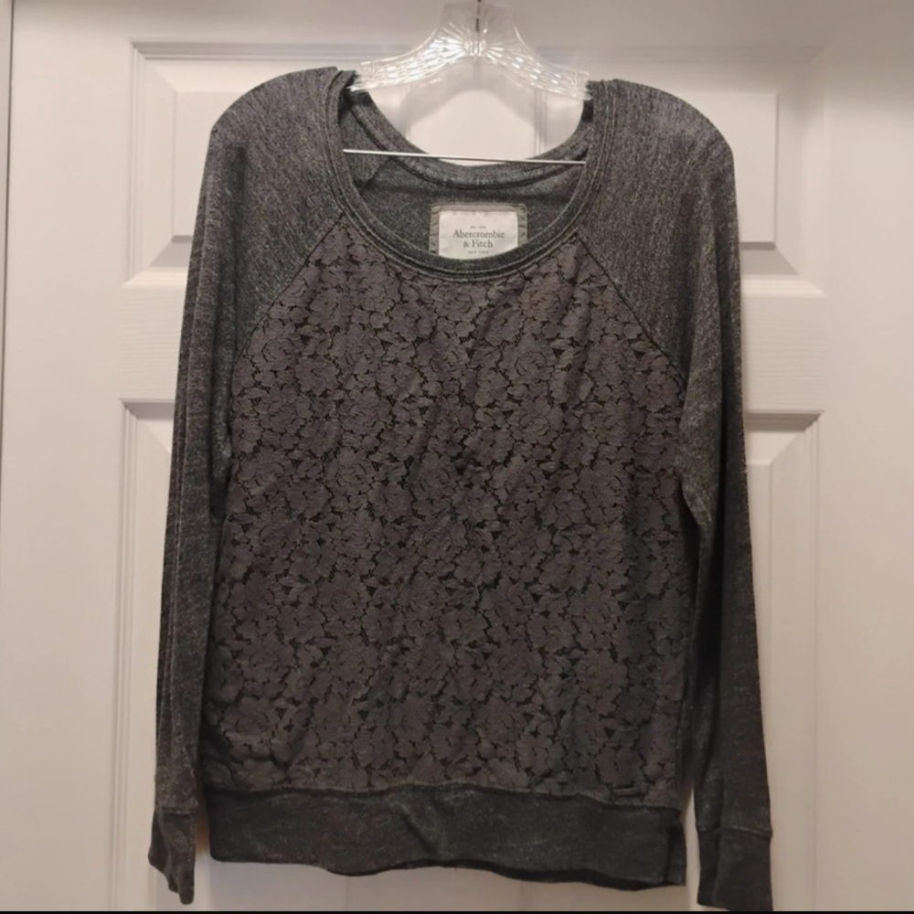 Y2K Abercrombie & Fitch Gray Lace Front Sweater Cozy Fall Winter Fashion Size L